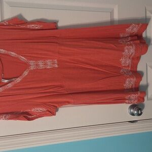 Orange Short Sleeve  with White Embroidery